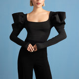 Isabella Puffed-Sleeve Bodysuit